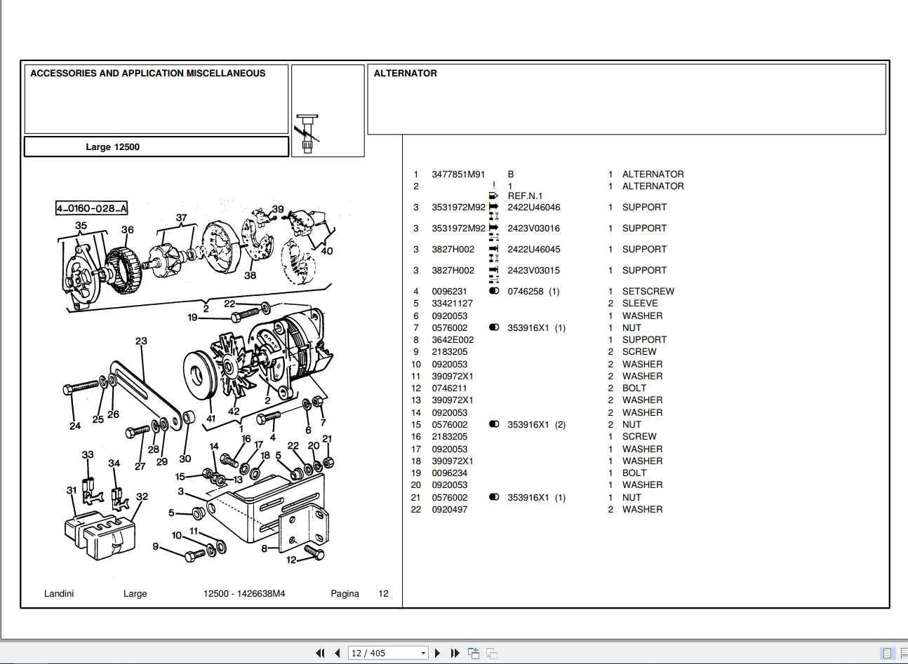 Landini Tractor 12500 Parts Catalog1426638M4 1