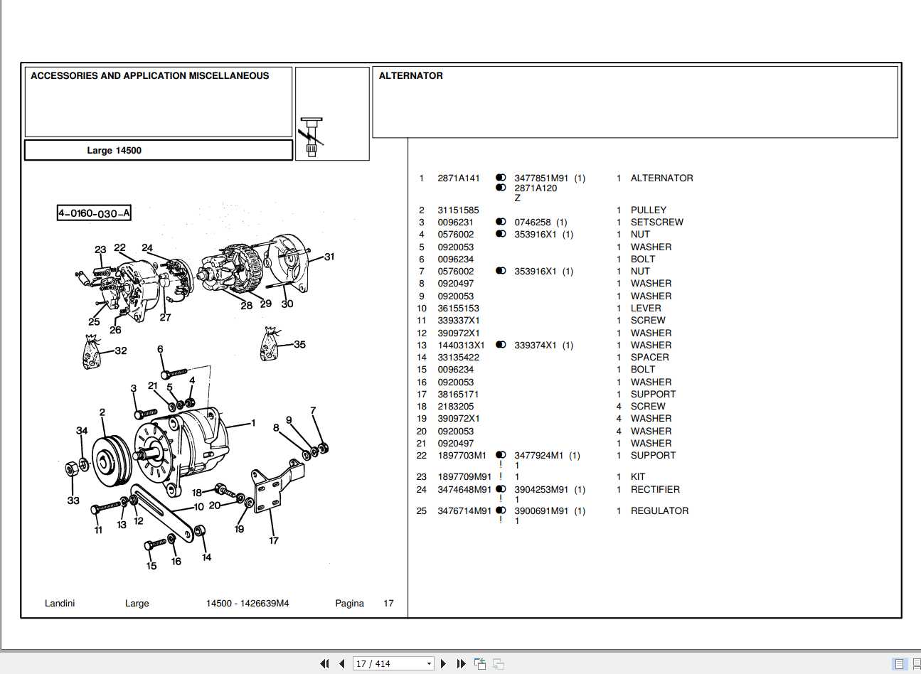 Landini Tractor 14500 Parts Catalog1426639M4 1