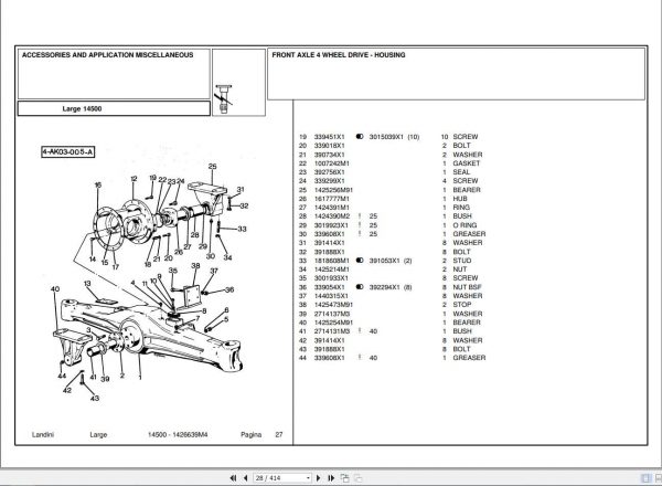 Landini Tractor 14500 Parts Catalog1426639M4 2