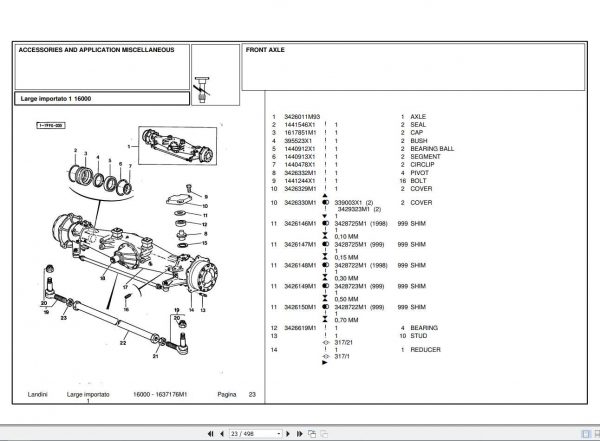 Landini Tractor 16000 Parts Catalog1637176M1 1