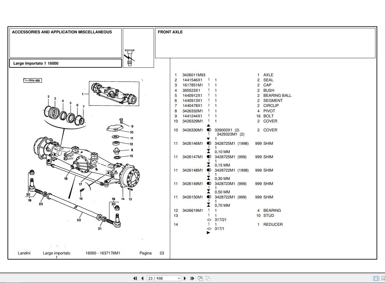 Landini Tractor 16000 Parts Catalog1637176M1 1