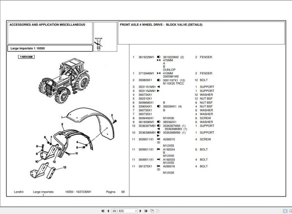 Landini Tractor 16550 Parts Catalog1637230M1 2