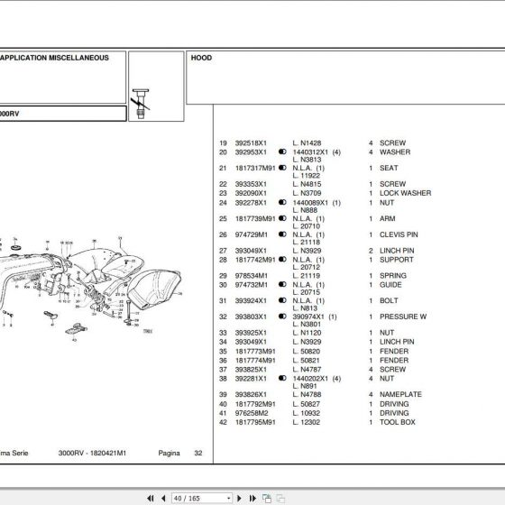 Landini Tractor 3000R Parts Catalog 1820420M1