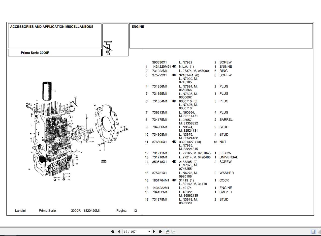Landini Tractor 3000R Parts Catalog 1820420M1