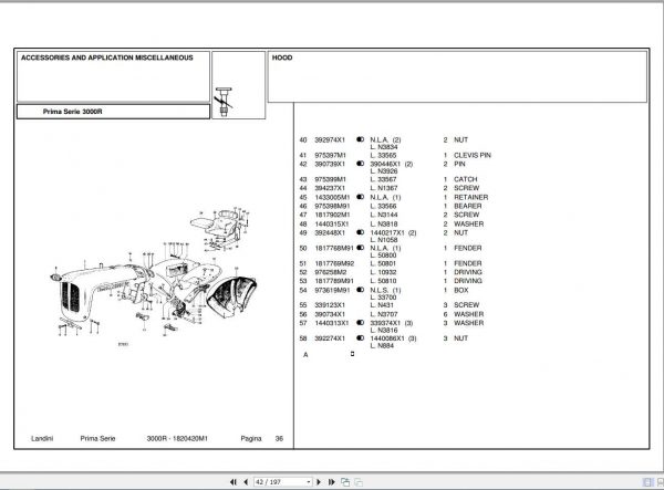 Landini Tractor 3000R Parts Catalog1820420M1 3