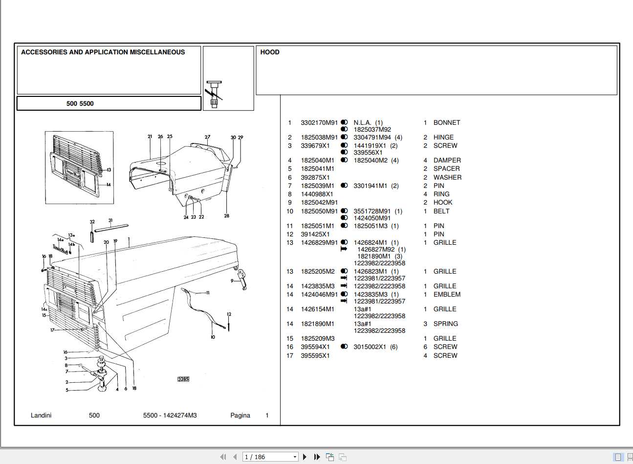 Landini Tractor 5500 Parts Catalog1424274M3 1