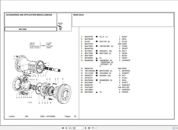 Landini Tractor 5505 Parts Catalog1427423M1 2
