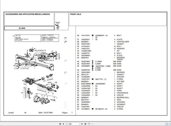 Landini Tractor 5840 Parts Catalog3310778M1 1