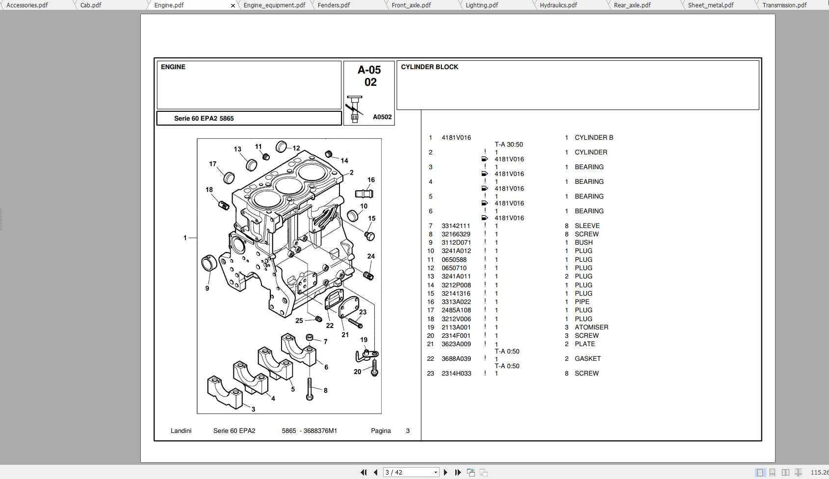 Landini Tractor 5865 Parts Catalog 1
