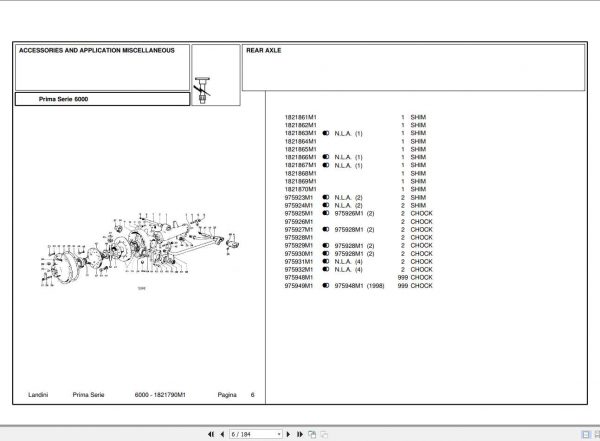 Landini Tractor 6000 Parts Catalog1821790M1 1