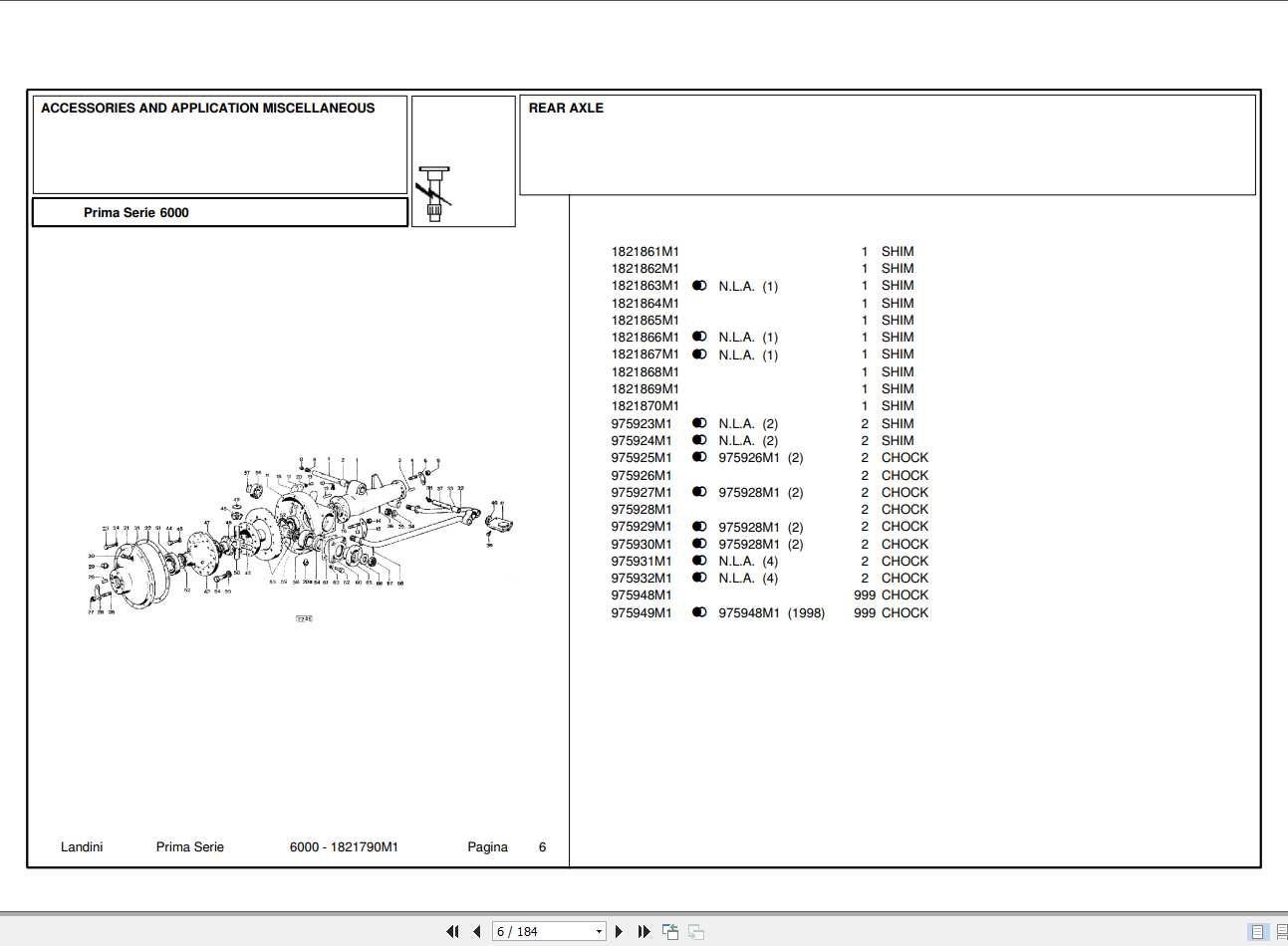 Landini Tractor 6000 Parts Catalog1821790M1 1