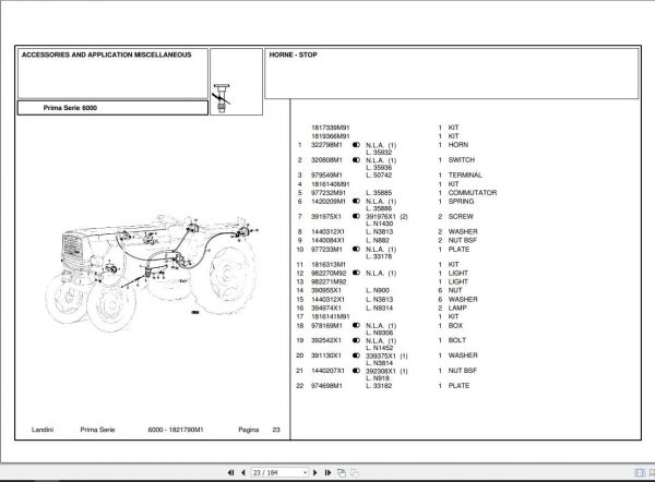 Landini Tractor 6000 Parts Catalog1821790M1 2