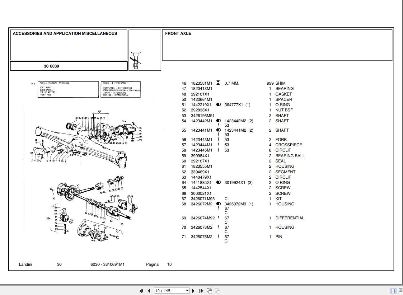 Landini Tractor 6030 Parts Catalog3310691M1 1