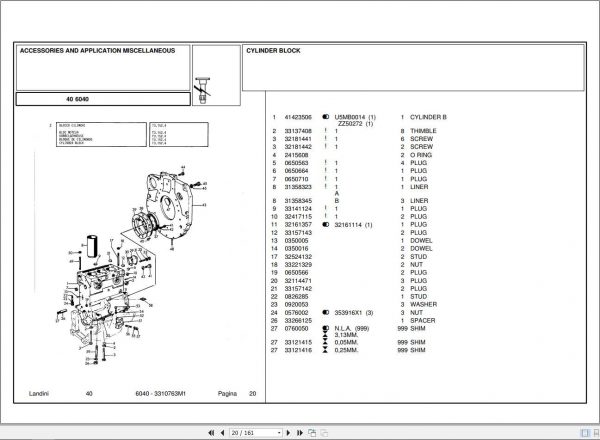 Landini Tractor 6040 Parts Catalog3310763M1 1