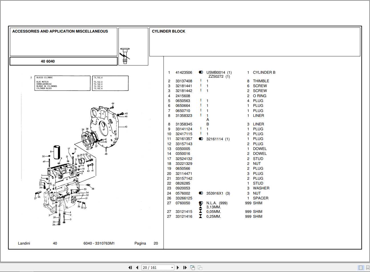 Landini Tractor 6040 Parts Catalog3310763M1 1