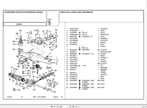 Landini Tractor 6070 Parts Catalog3311425M2 1