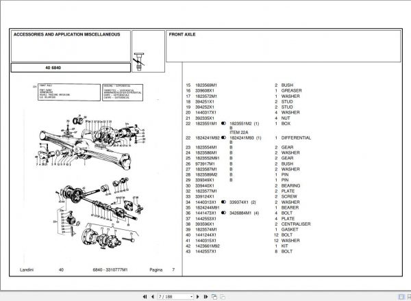 Landini Tractor 6840 Parts Catalog3310777M1 1