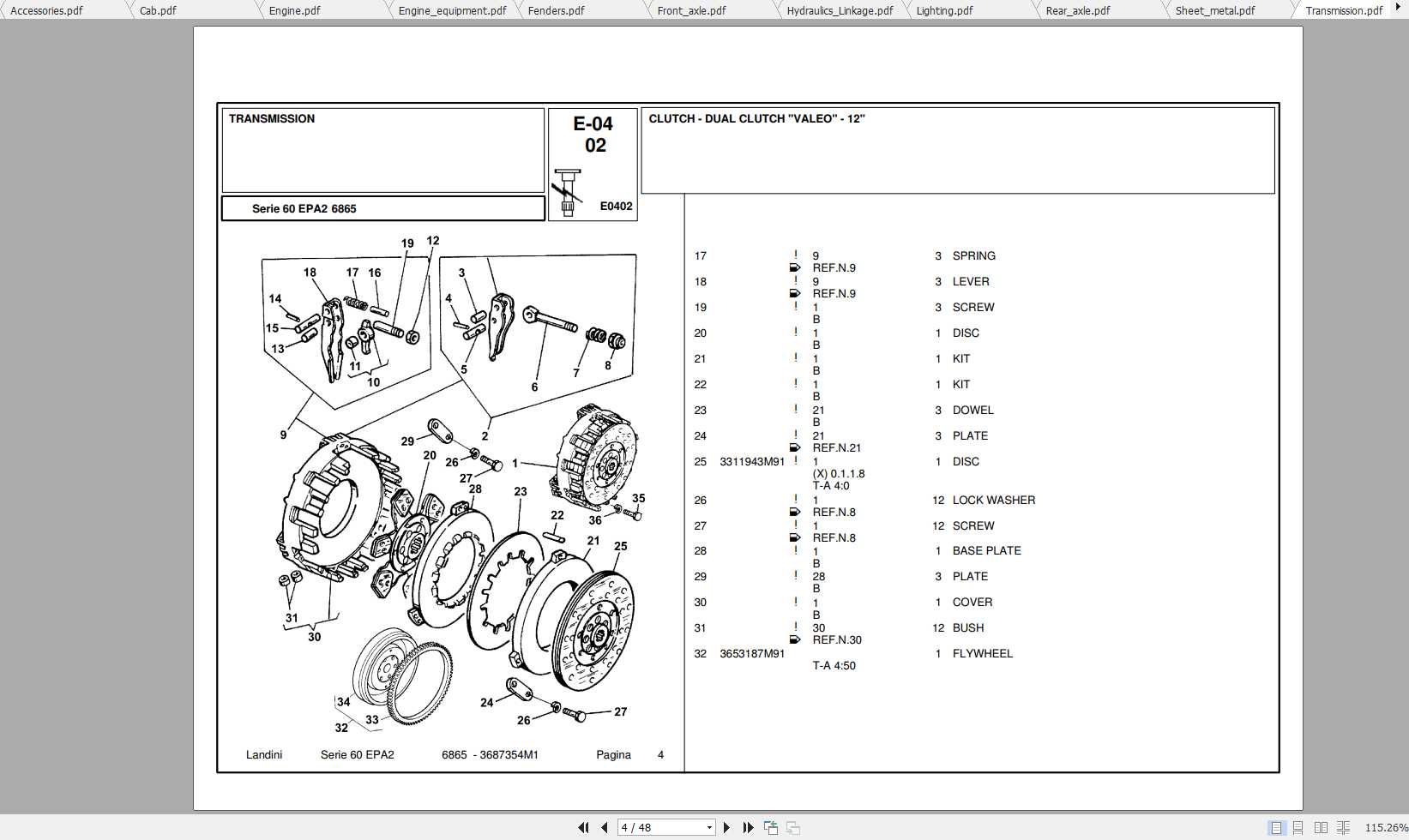 Landini Tractor 6865 Parts Catalog3687354M1 1