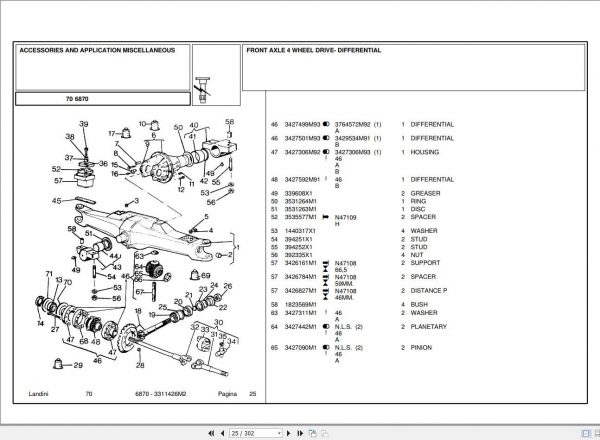 Landini Tractor 6870 Parts Catalog3311426M2 2