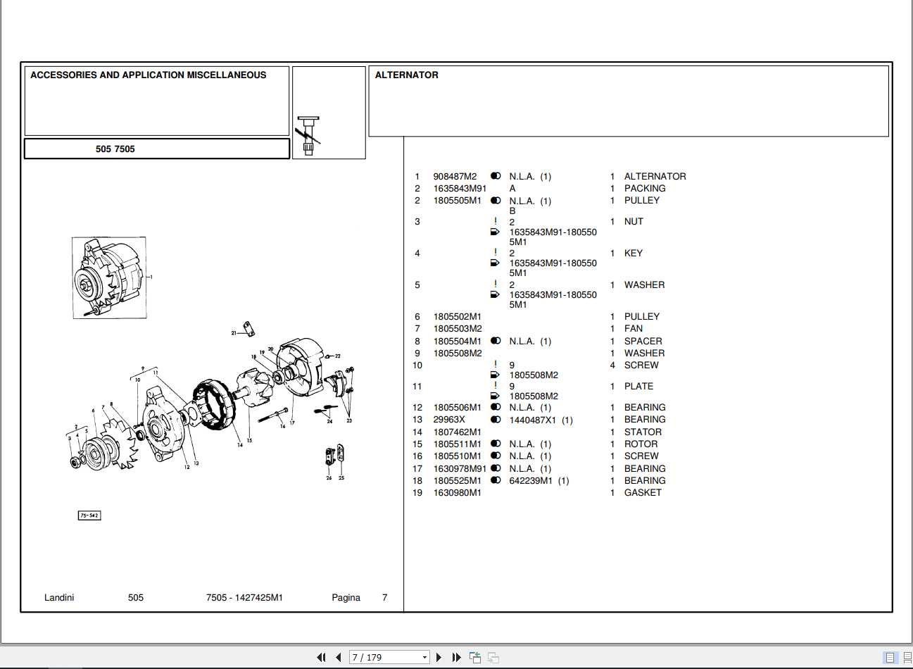 Landini Tractor 7505 Parts Catalog1427425M1 1