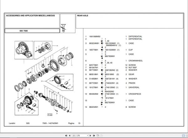 Landini Tractor 7505 Parts Catalog1427425M1 2