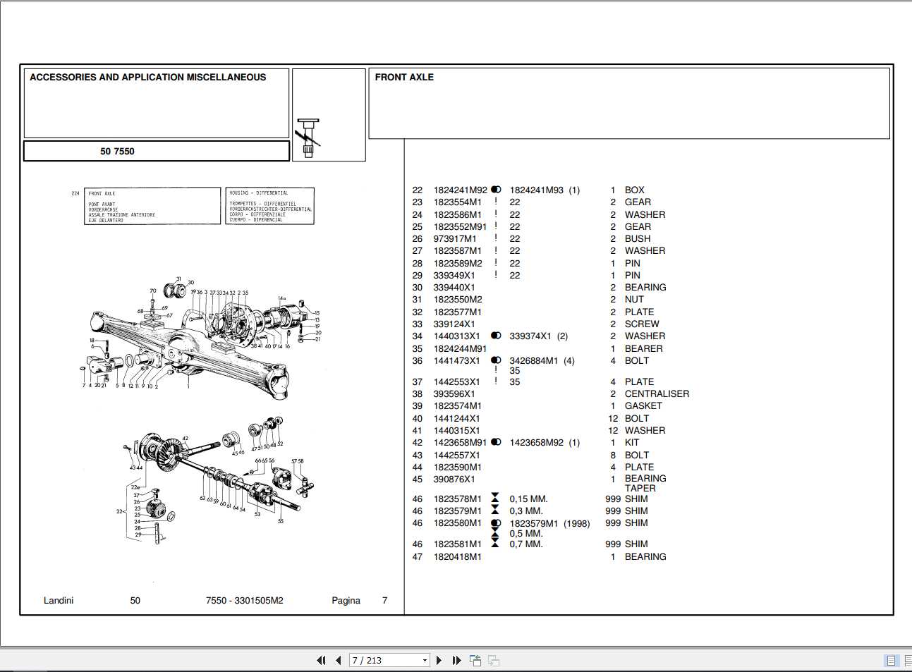 Landini Tractor 7550 Parts Catalog3301505M2 1aRT9
