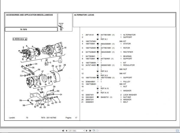 Landini Tractor 7870 Parts Catalog3311427M2 1
