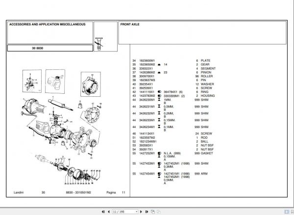 Landini Tractor 8830 Parts Catalog3301501M2 1