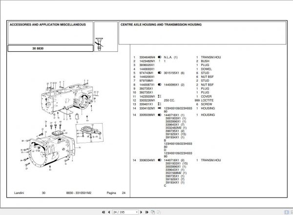 Landini Tractor 8830 Parts Catalog3301501M2 2