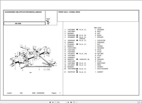 Landini Tractor 9500 Parts Catalog1825500M2 1