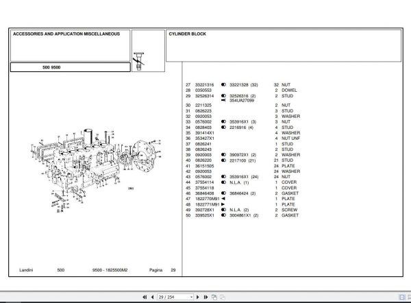 Landini Tractor 9500 Parts Catalog1825500M2 2