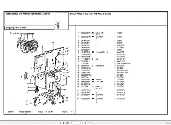 Landini Tractor 9550 Parts Catalog1637253M1 1