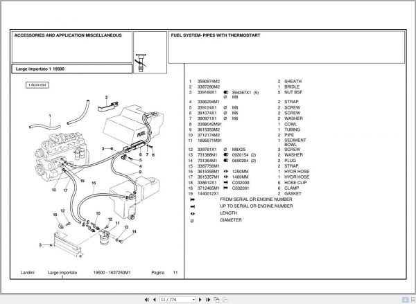 Landini Tractor 9550 Parts Catalog1637253M1 2