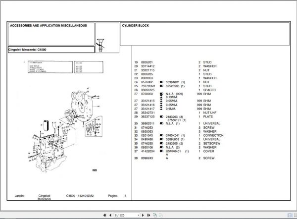 Landini Tractor C4500 Parts Catalog1424043M2 1