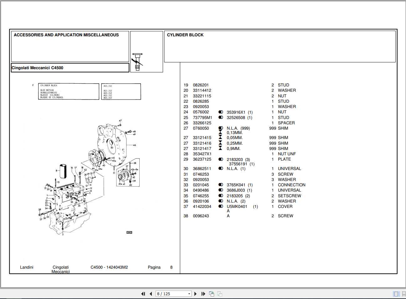 Landini Tractor C4500 Parts Catalog1424043M2 1
