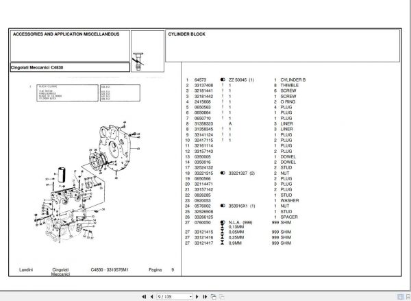 Landini Tractor C4830 Parts Catalog3310576M1 1