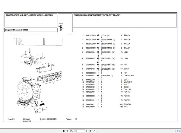 Landini Tractor C4830 Parts Catalog3310576M1 2