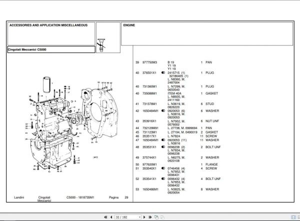 Landini Tractor C5000 Parts Catalog1818735M1 2