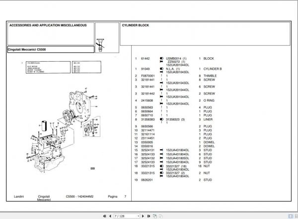 Landini Tractor C5500 Parts Catalog1424044M2 1