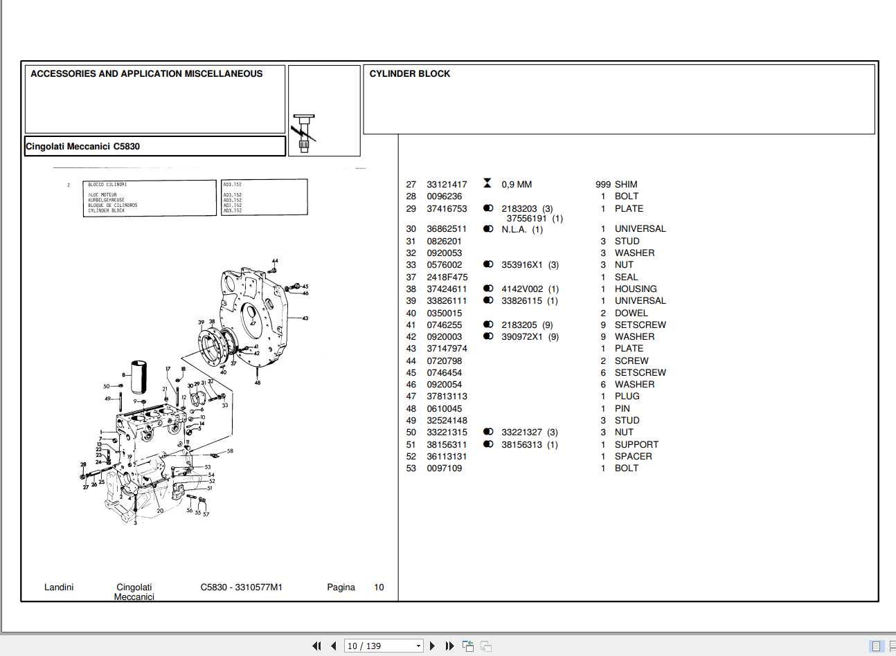 Landini Tractor C5830 Parts Catalog3310577M1 1
