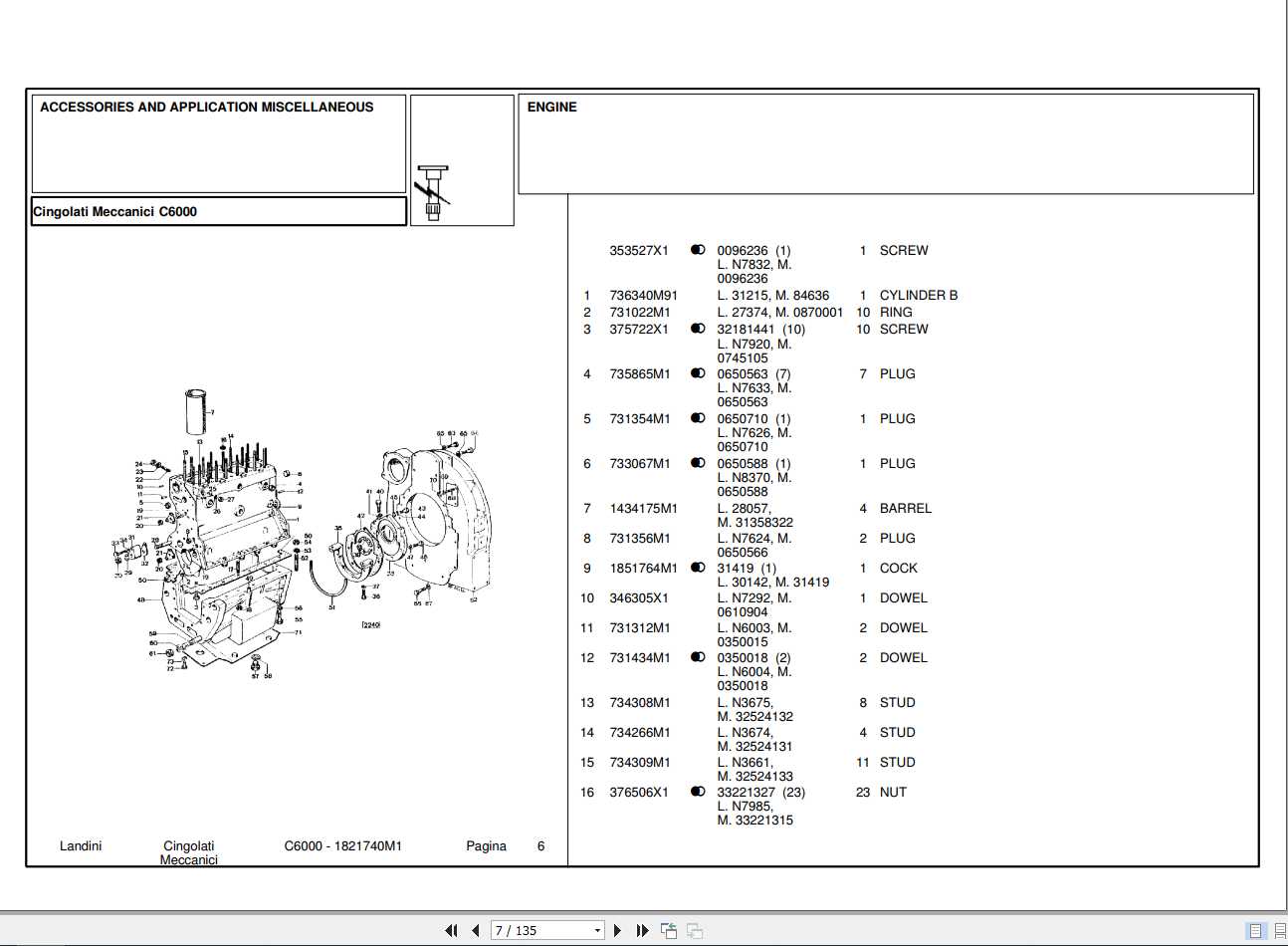 Landini Tractor C6000 Parts Catalog1821740M1 1