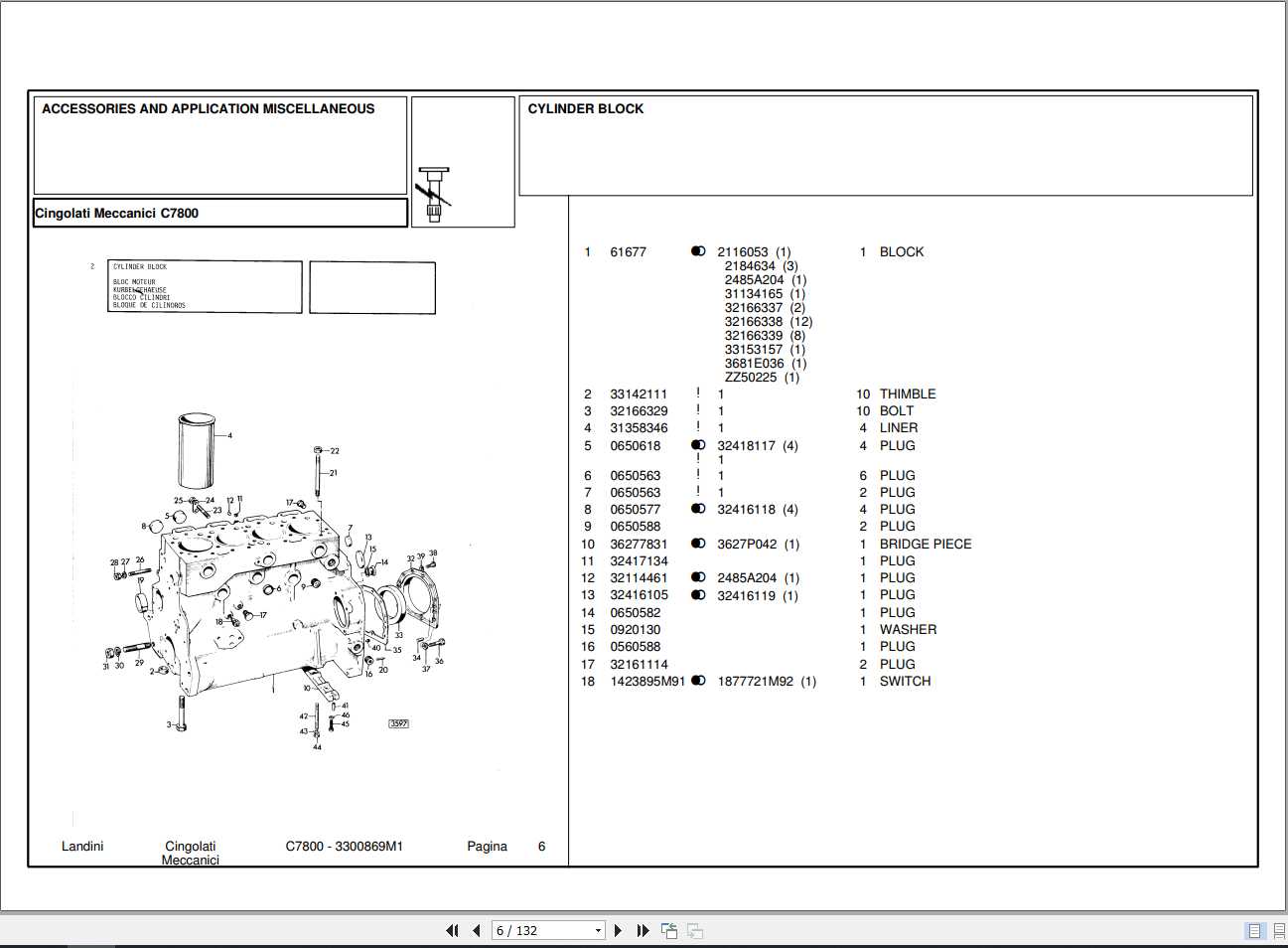Landini Tractor C7800 Parts Catalog3300869M1 1