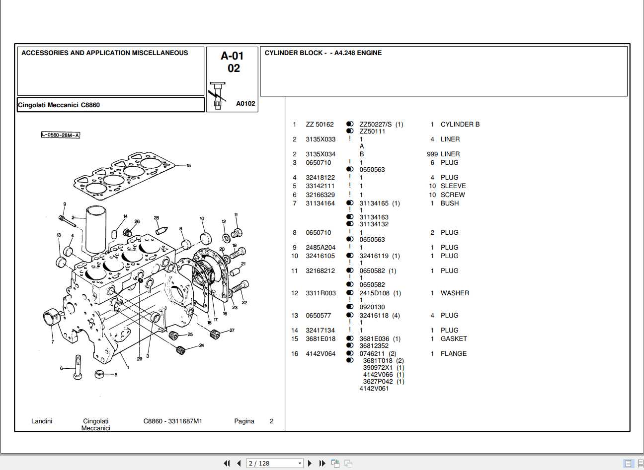 Landini Tractor C8860 Parts Catalog3311687M1 1