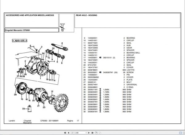 Landini Tractor CF6060 Parts Catalog3311686M1 1