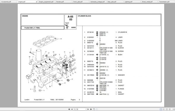 Landini Tractor Frutteti 7560L Parts Catalog3311553M2 1