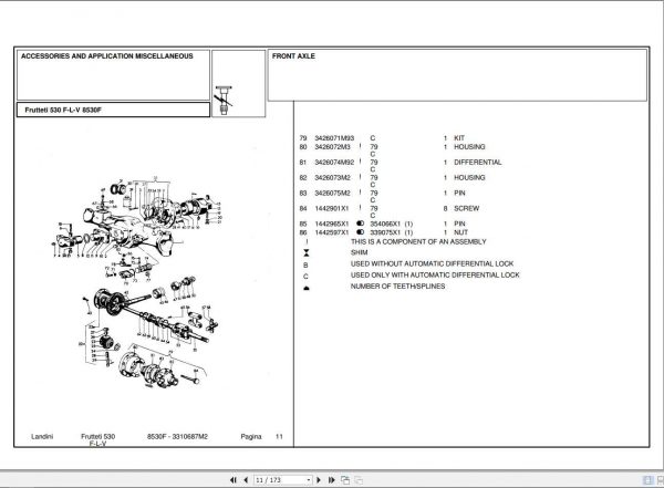 Landini Tractor Frutteti 8530F Parts Catalog3310687M2 2
