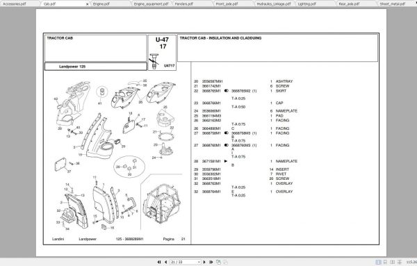Landini Tractor LandPower 125 Parts Catalog3688289M1 1