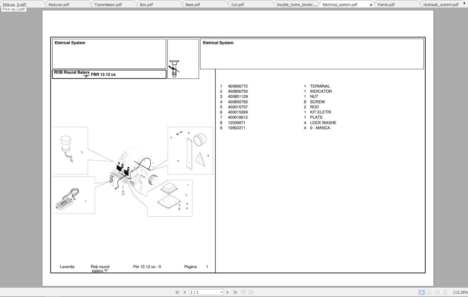 Laverda Baler FBR 1212 Parts Catalog 1