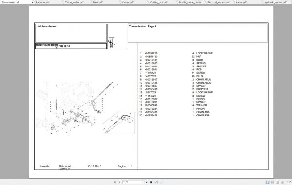 Laverda Baler VB1218 Parts Catalog 1