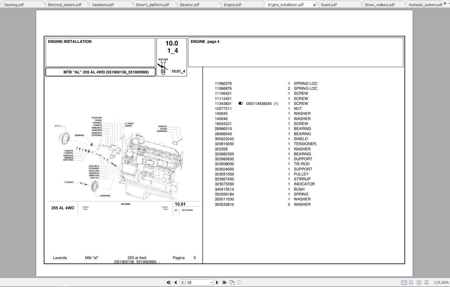 Laverda Combine Harvester 255 AL Parts CatalogjYcPC